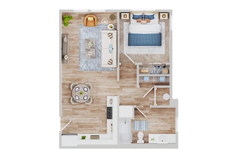 Floor plan for 1 bed, 1 bath, 615 sqft